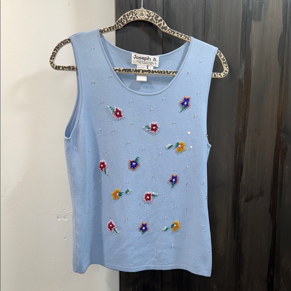 Joseph Women's Light Blue Floral Embellished Tank Top